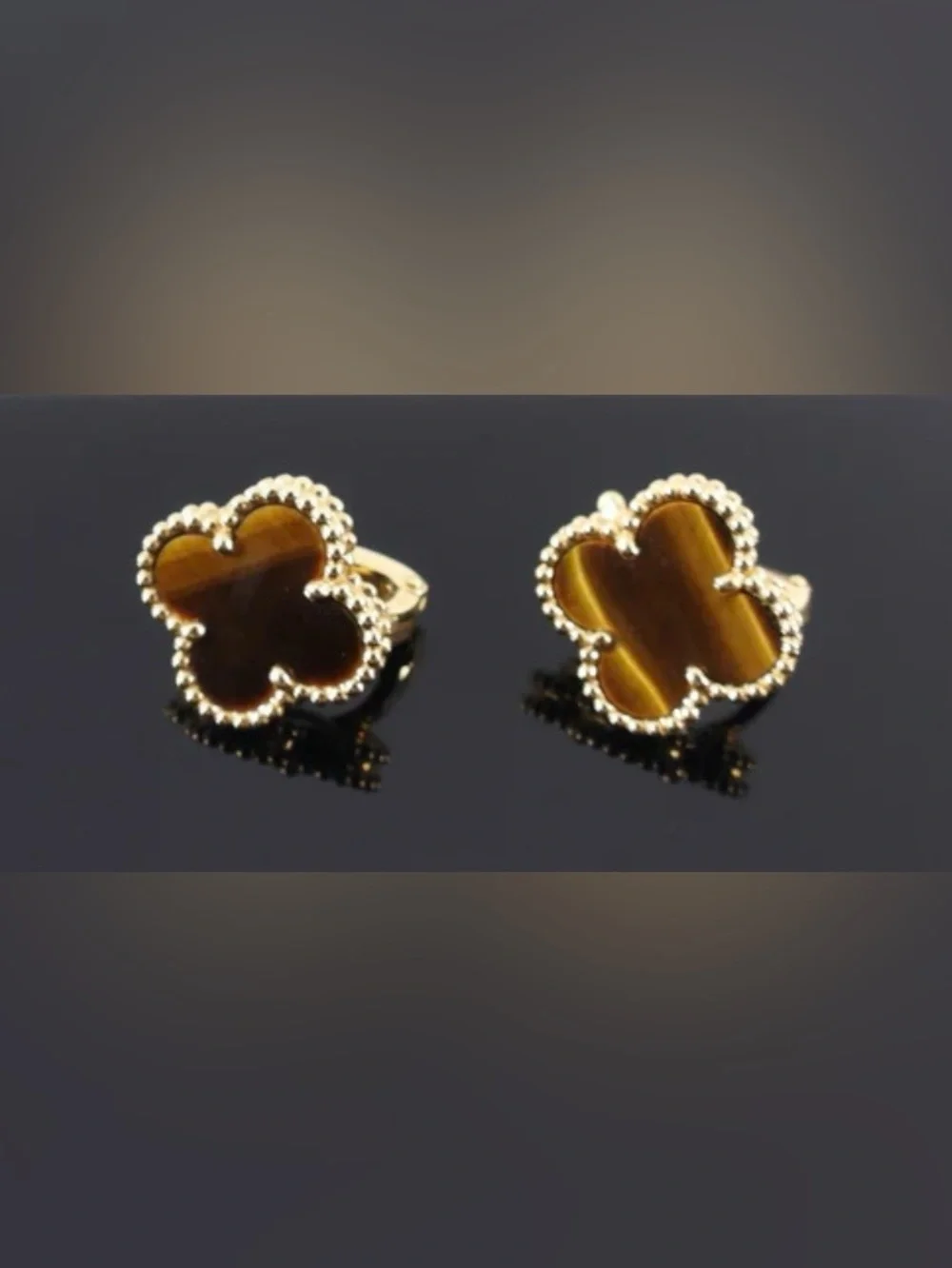NWT Tigers Eye Brown 6MM Clover & 925 Silver Stud Earrings - Picture 2 of 4